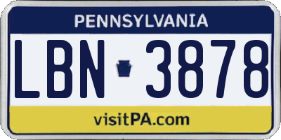 PA license plate LBN3878