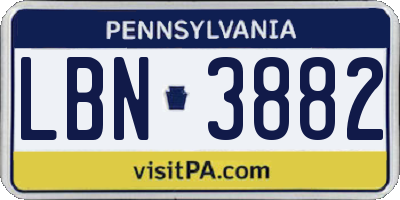 PA license plate LBN3882