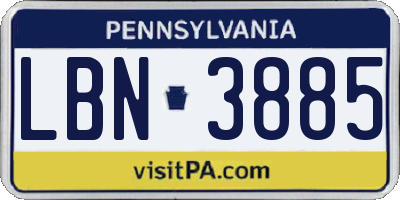PA license plate LBN3885