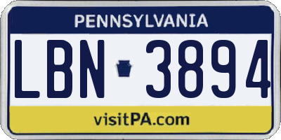 PA license plate LBN3894