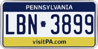 PA license plate LBN3899