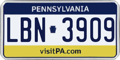 PA license plate LBN3909