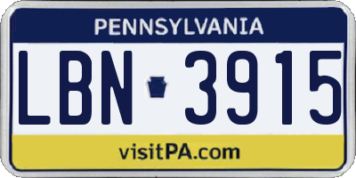 PA license plate LBN3915