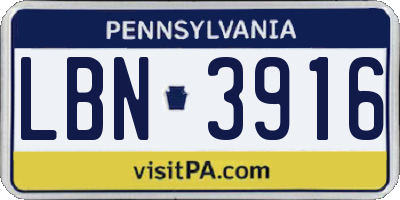 PA license plate LBN3916