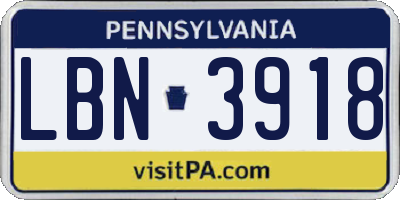 PA license plate LBN3918