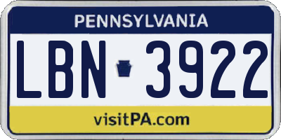 PA license plate LBN3922