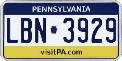PA license plate LBN3929