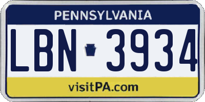PA license plate LBN3934