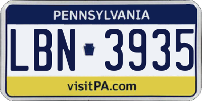 PA license plate LBN3935