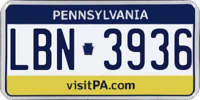 PA license plate LBN3936