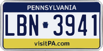 PA license plate LBN3941