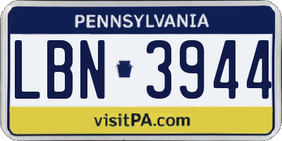 PA license plate LBN3944