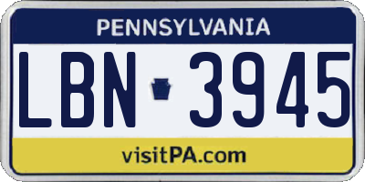 PA license plate LBN3945