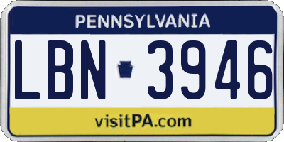 PA license plate LBN3946