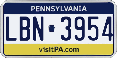 PA license plate LBN3954