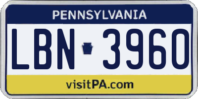 PA license plate LBN3960