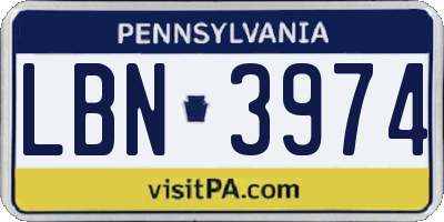 PA license plate LBN3974