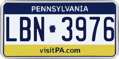 PA license plate LBN3976