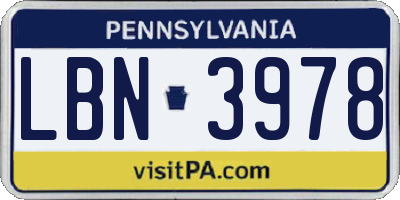 PA license plate LBN3978