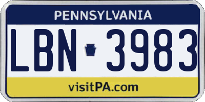PA license plate LBN3983