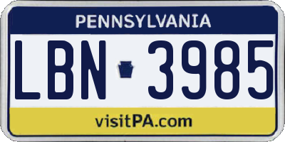 PA license plate LBN3985