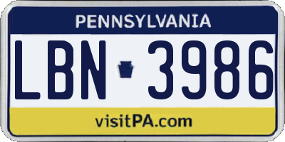 PA license plate LBN3986