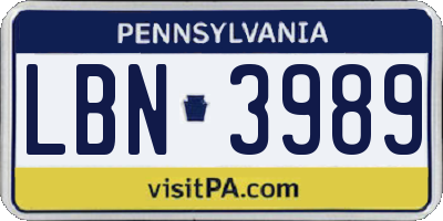 PA license plate LBN3989