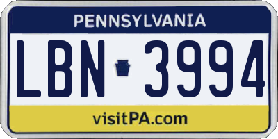 PA license plate LBN3994