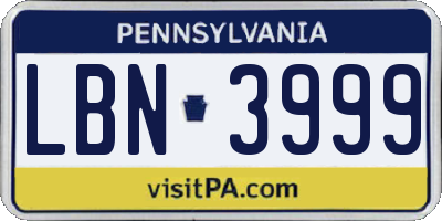 PA license plate LBN3999