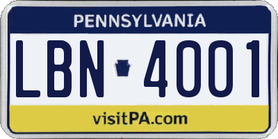 PA license plate LBN4001