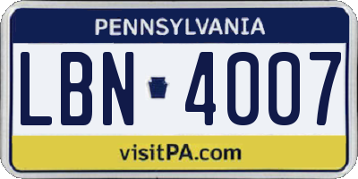 PA license plate LBN4007