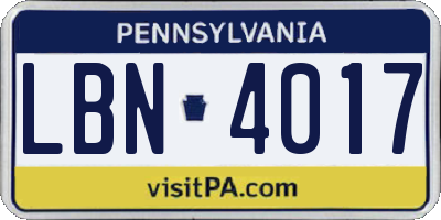 PA license plate LBN4017