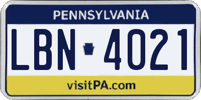 PA license plate LBN4021