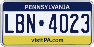 PA license plate LBN4023
