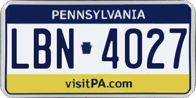 PA license plate LBN4027