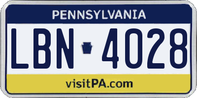 PA license plate LBN4028