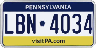 PA license plate LBN4034