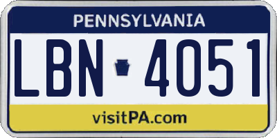 PA license plate LBN4051