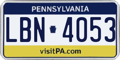 PA license plate LBN4053