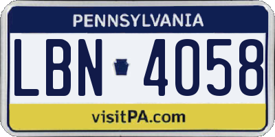PA license plate LBN4058