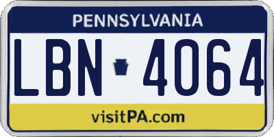 PA license plate LBN4064