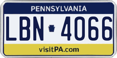 PA license plate LBN4066