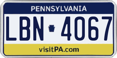 PA license plate LBN4067