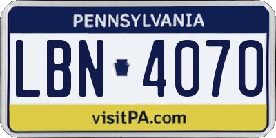 PA license plate LBN4070