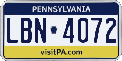 PA license plate LBN4072