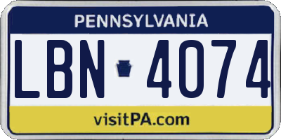 PA license plate LBN4074