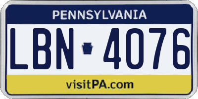 PA license plate LBN4076