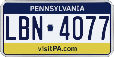 PA license plate LBN4077