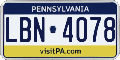 PA license plate LBN4078