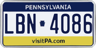 PA license plate LBN4086